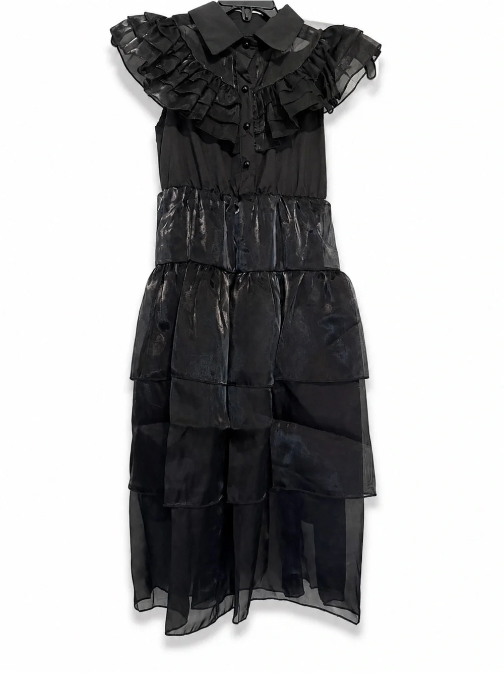 Girls Black Wednesday Adam’s Ruffle Tiered Dress